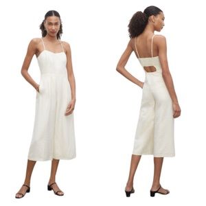 Club Monaco Cotton Linen Blend Elasticated Ecru Jumpsuit